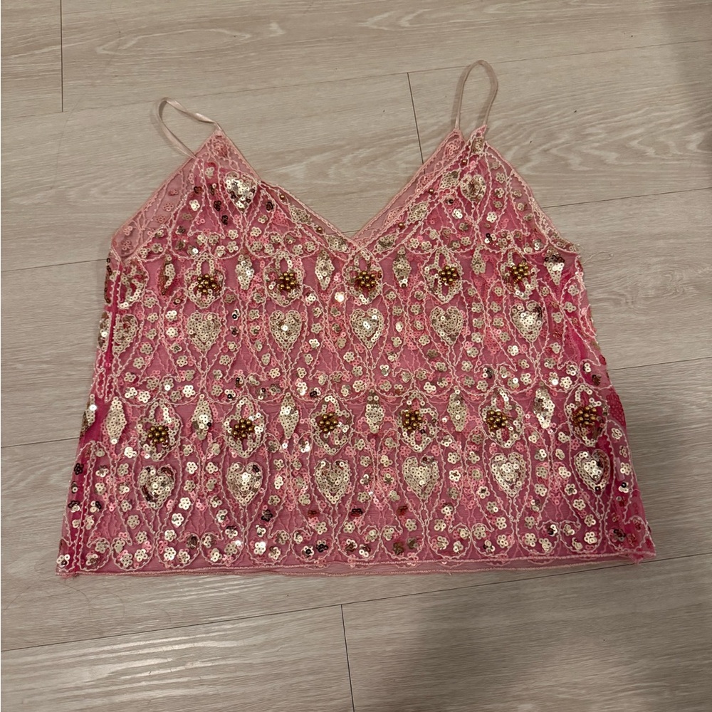 Pink and Gold Embellished Women's Top